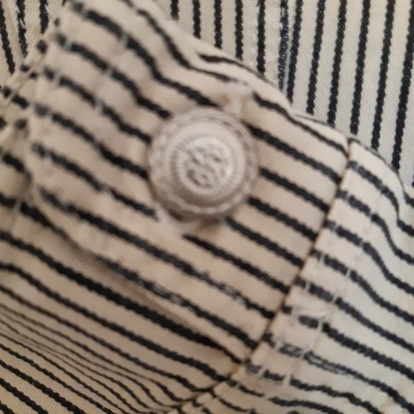 Live a Little Khaki Beige and Navy Pinstripe Stretch Jean Jacket with Pockets - Picture 4 of 10